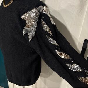 Vintage Silk Angora Sequin  Bow Tunic Work In Progress by Gladys Bagley 80s Glam